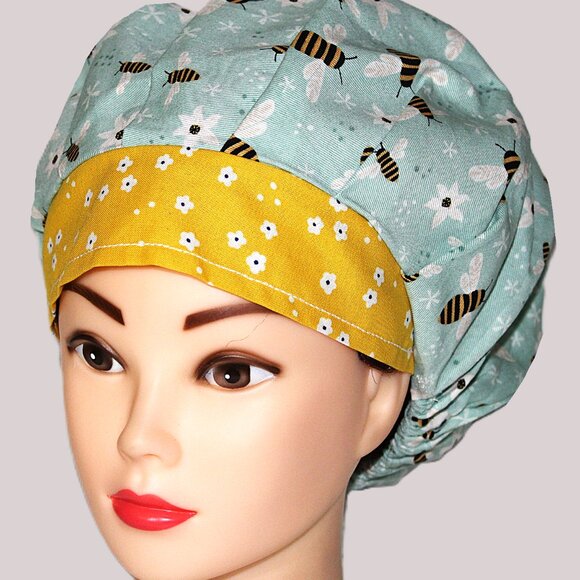 Womens Bumble Bee Scrub Cap Bouffant Surgical Hat Handmade - Picture 3 of 6
